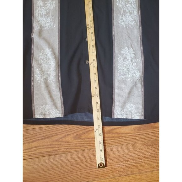 Moda‎ Campia Men's Size Large Button up Shirt Black Colorblock Palm Trees Hawaii - Picture 8 of 8